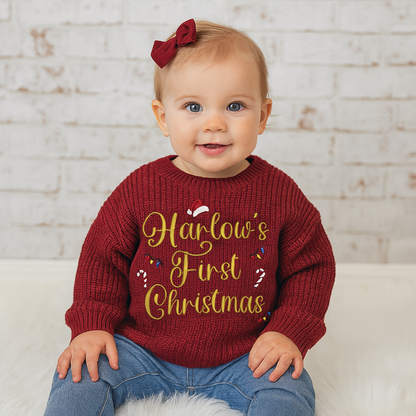 Personalised First Christmas Jumper, Embroidered Christmas Knitted jumper, Embroidered 1st Christmas Sweater, First Christmas Gift