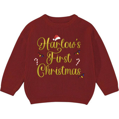 Personalised First Christmas Jumper, Embroidered Christmas Knitted jumper, Embroidered 1st Christmas Sweater, First Christmas Gift
