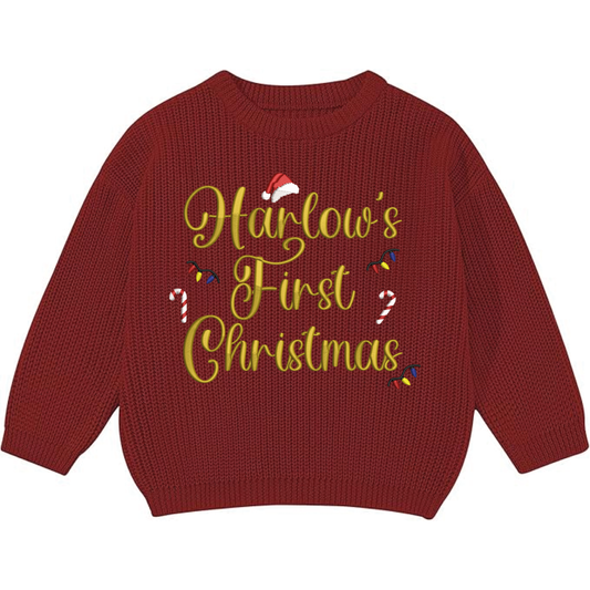 Personalised First Christmas Jumper, Embroidered Christmas Knitted jumper, Embroidered 1st Christmas Sweater, First Christmas Gift